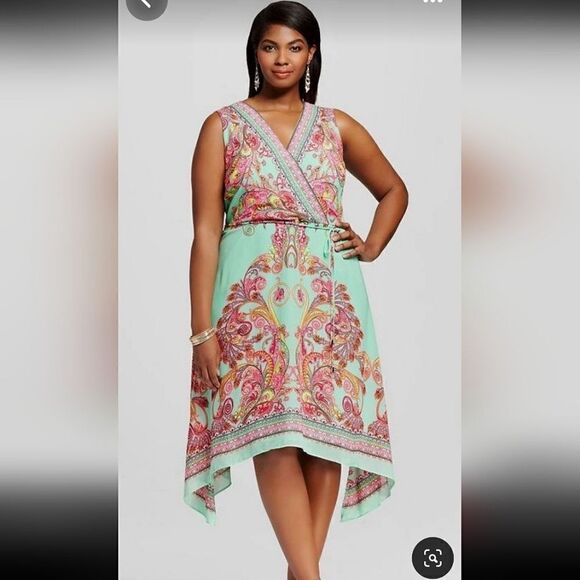 Sandra Darren Women's Sleeveless V-Neck Faux Wrap Chiffon Dress sz 10 - Picture 12 of 15